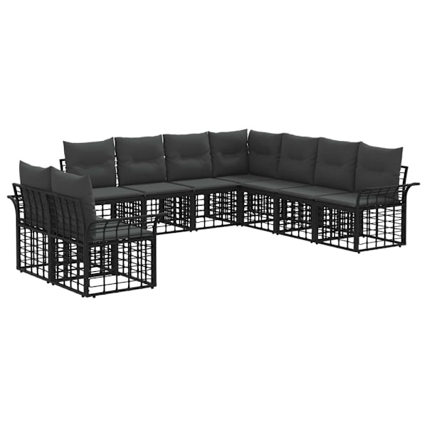 Utomhussoffset 9 pcs Svart och Mörkgrå Polyester