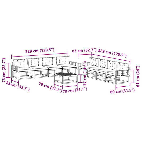 Utomhussoffset 9 pcs Vit och antracit 79 x 79 x 37 cm Polyester