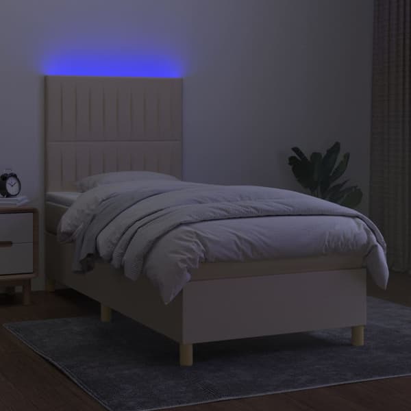 Ramsäng med madrass & LED gräddvit 80x200 cm tyg