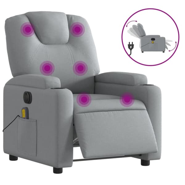 Elektrisk massagefåtölj ljusgrå tyg