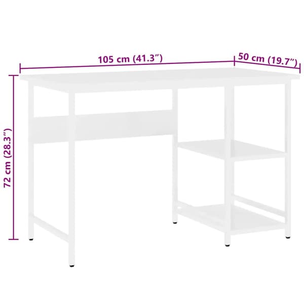 Datorbord vit 105x50x72 cm MDF och metall