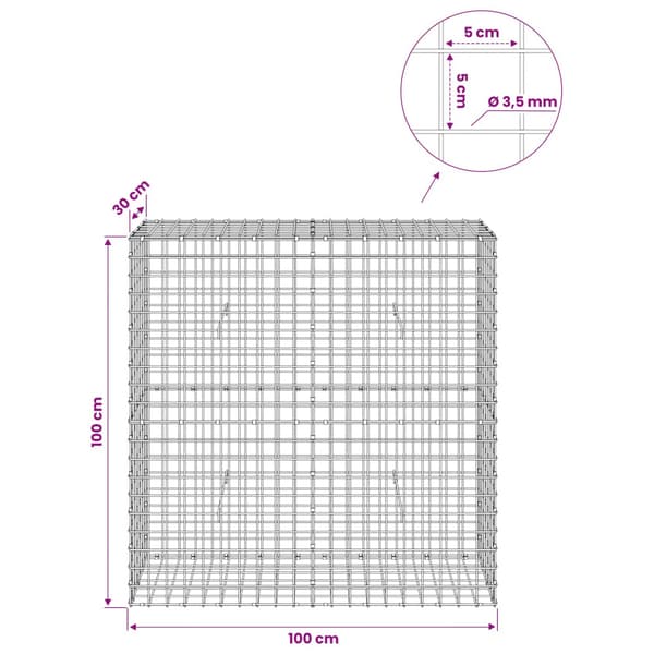 Gabion med 3,5 mm tråd och 5x5 cm nät 100x30x100 cm