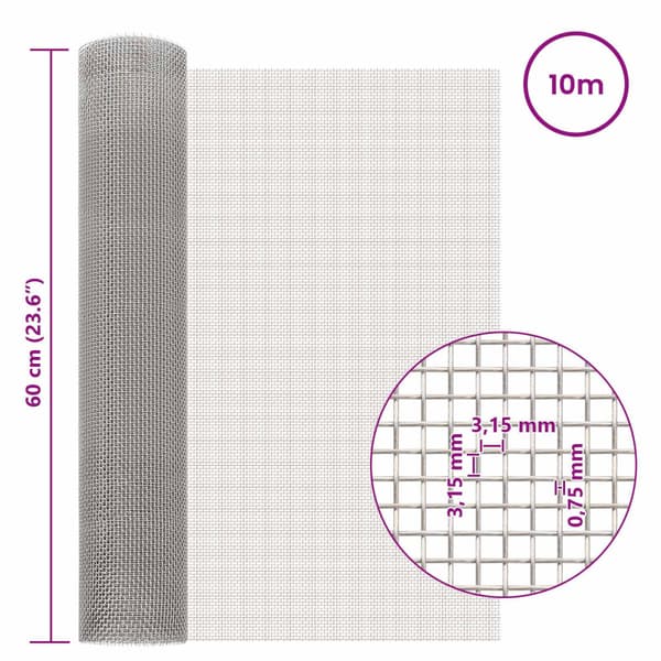 Nätduk 60 x 1000 cm 6 Mesh Rostfritt stål 201 Silver