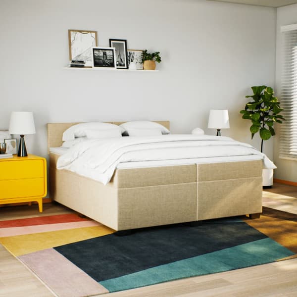 Ramsäng med madrass gräddvit 200x200 cm tyg