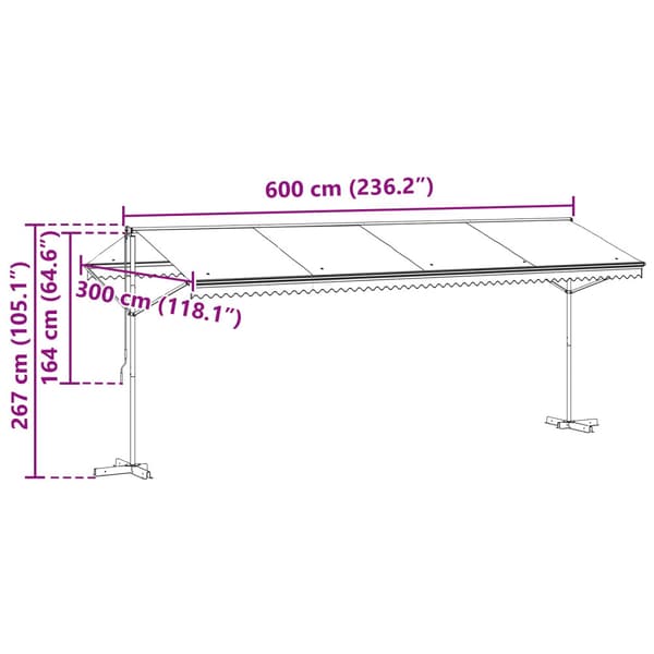 Fristående markis Antracit 6 x 3 m Polyester
