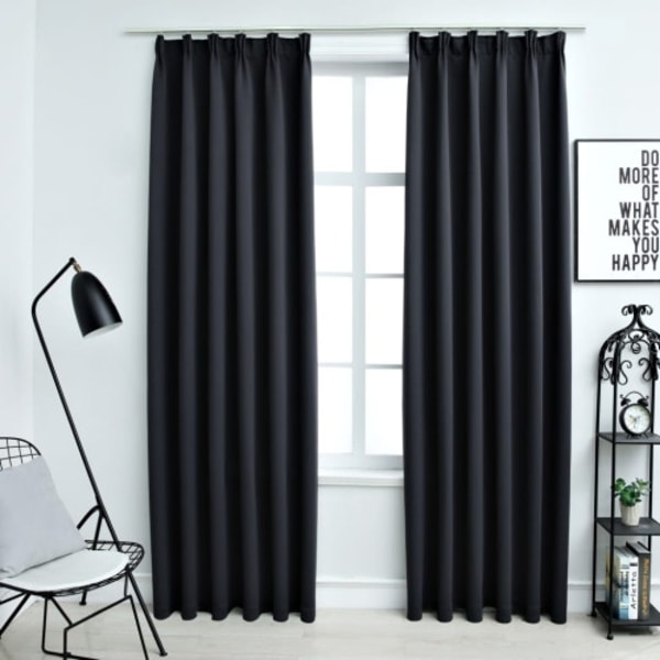 Mörkläggningsgardiner med krokar 2 st svart 140x245 cm