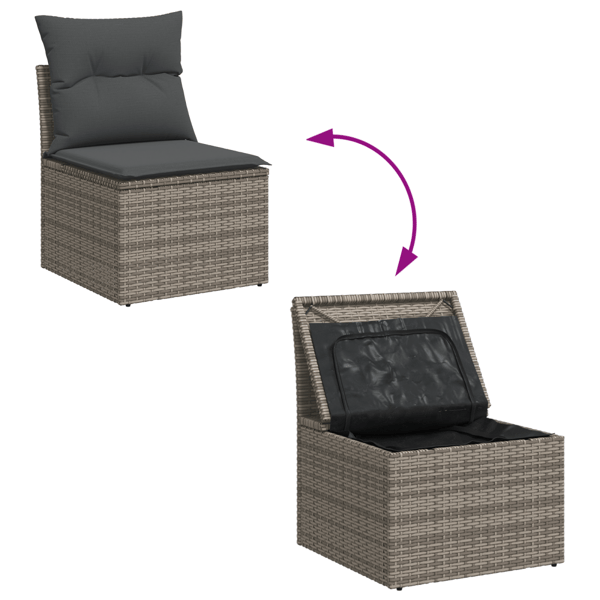 Trädgårdsoffset med kudde 8 pcs Grå Poly rattan