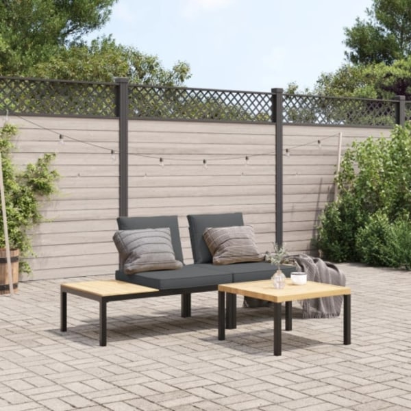 Trädgårdssoffa med dynor 3 delar svart aluminium