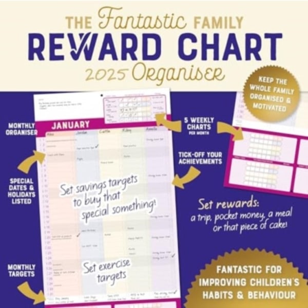 Family Reward Chart Organiser Planner Wall Calendar 2025