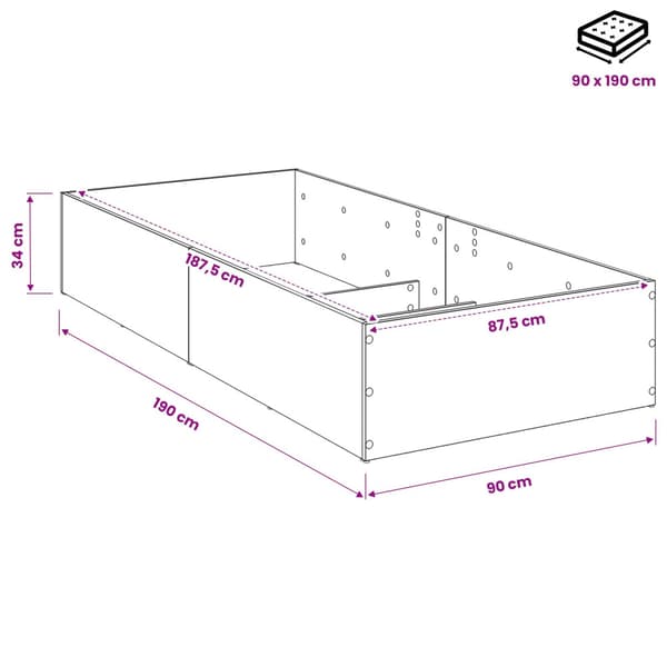 Sängomramning för ställbar sängbotten Betonggrå 90 x 190 cm