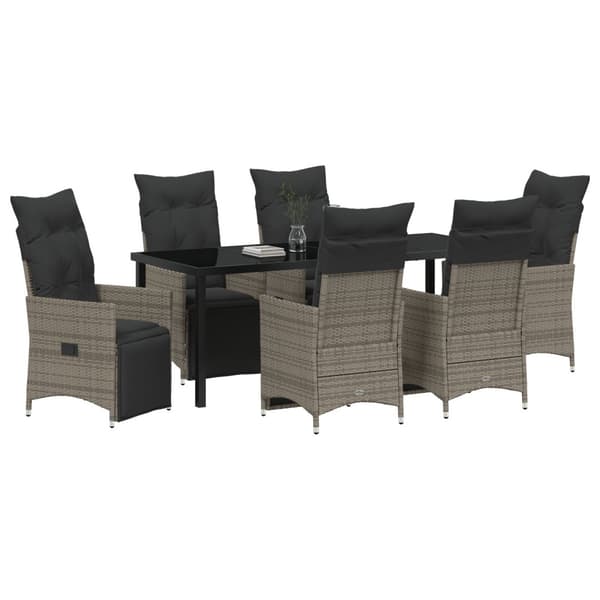 Trädgårdsmöbelset med kudde 7 pcs Grå konstrotting