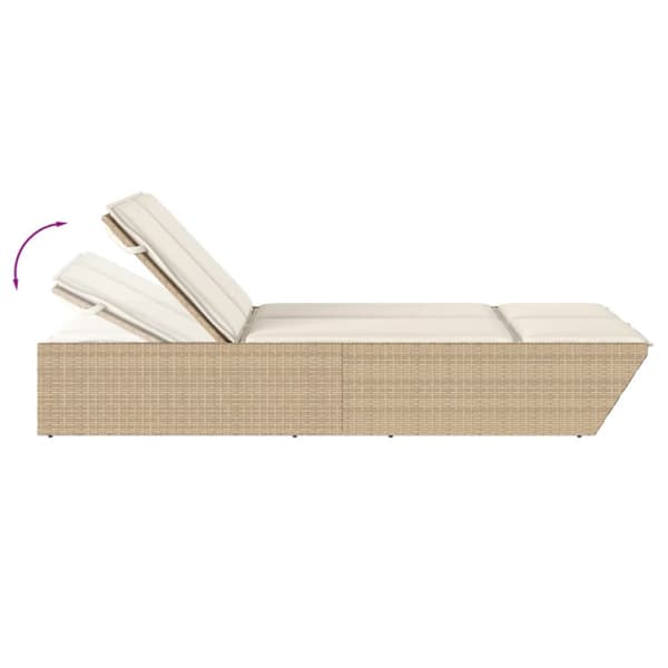 Dubbel solsäng med dynor beige konstrotting