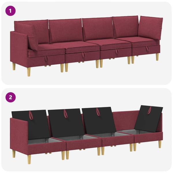 Möbelset för vardagsrummet med kudde 4 pcs Vinröd Tyg