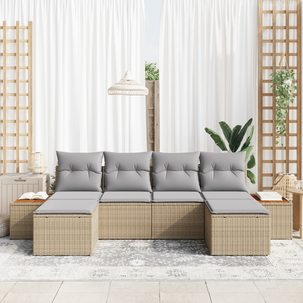 Trädgårdsoffset med kudde 6 pcs Beige och Ljusgrå Poly Rattan