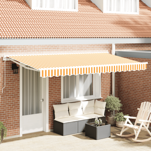 Markisram Gul och Vit 400 x 200 cm Polyester med PU-beläggning