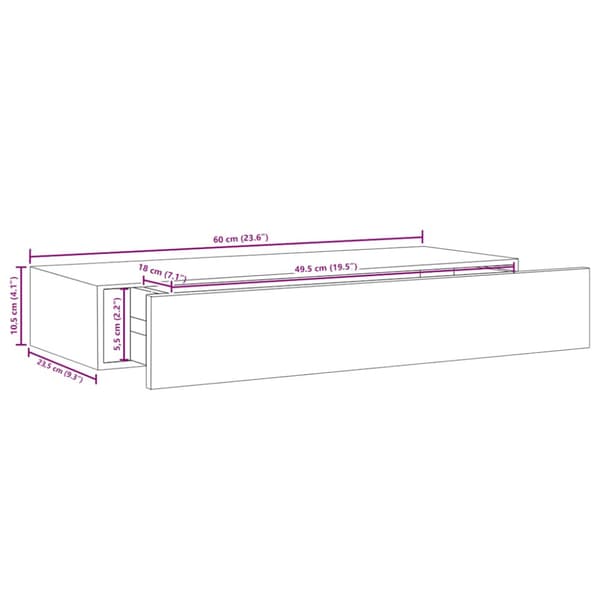 Väggmonterad låda betonggrå 60x23,5x10 cm MDF