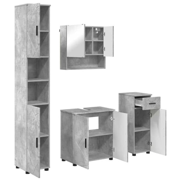 Badrumsmöbelset 4 pcs Betonggrå Konstruerat trä & Metall