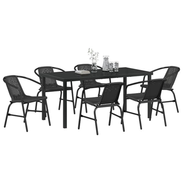 Trädgårdsmöbelset 7 pcs Svart Pulverlackerat stål
