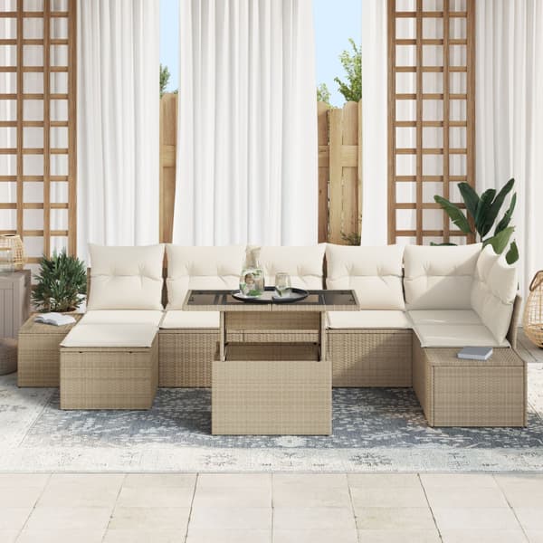 Trädgårdsoffset med lagring 8 pcs Beige Poly rattan