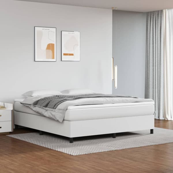 Boxspring-sängram vit 160x200 cm konstläder