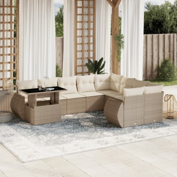 Soffgrupp för trädgård med dynor 10 delar beige konstrotting