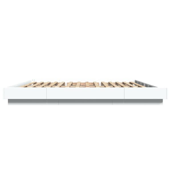 Sängram med LEDs vit 180x200 cm konstruerat trä