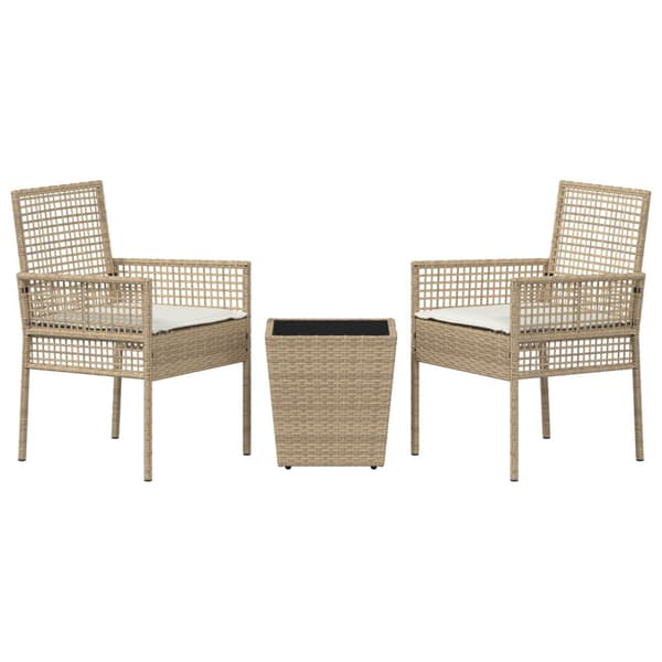Trädgårds Bistro Set 3 pcs Beige konstrotting