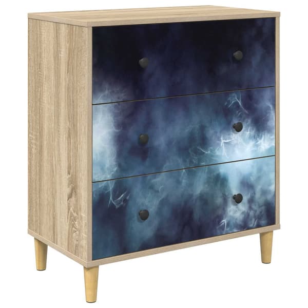 Kommode RAALTE Blå marmortryck 66 x 36,5 x 75 cm Sonoma-ek