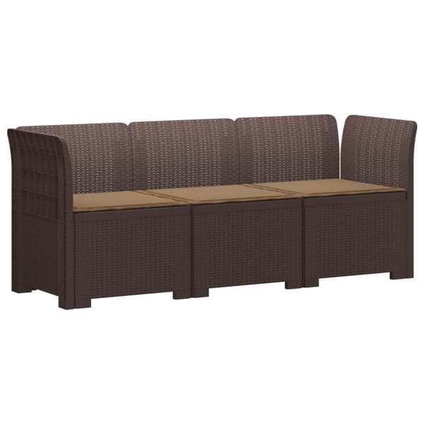 3-sits trädgårdsoffa med kuddar Rattan-look PP Brun
