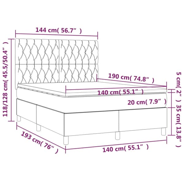 Ramsäng med madrass rosa 140x190 cm sammet
