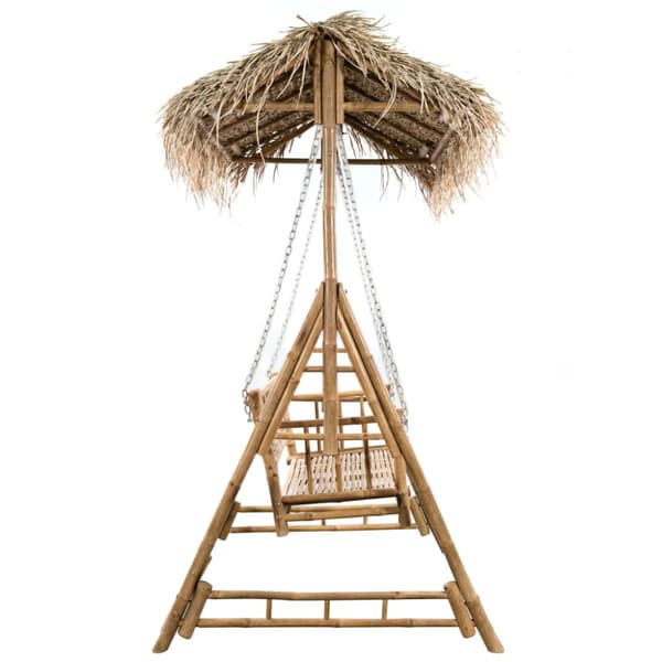 2-sits hammock med palmblad och dynor bambu 202 cm