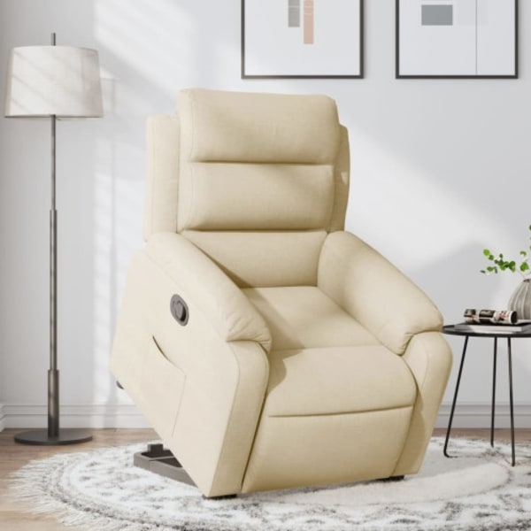 Reclinerfåtölj med uppresningshjälp gräddvit tyg