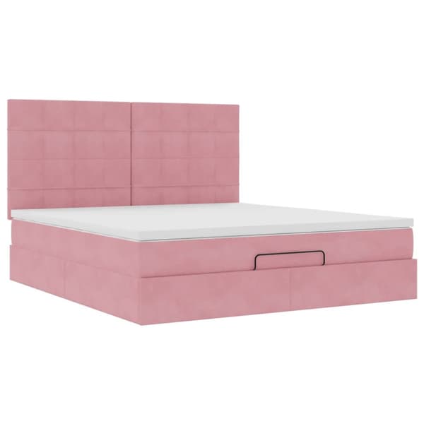 Ottoman sängram med madrasser rosa 160x200 cm sammet