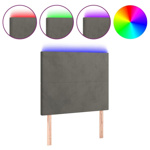Sänggavel LED mörkgrå 80x5x118/128 cm sammet