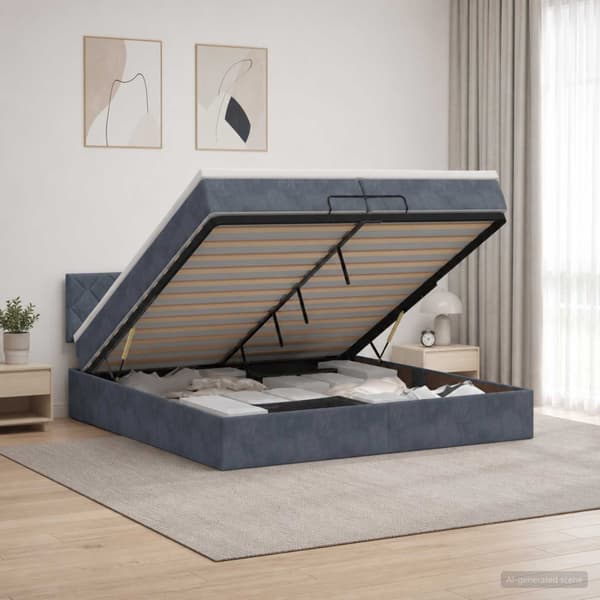Ottoman-säng med madrass och LED Mörkgrå 200 x 200 cm Sammet