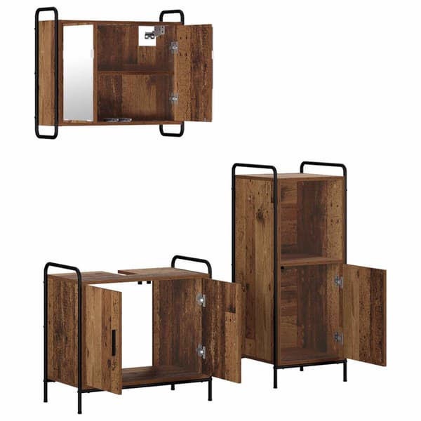 Badrumsskåpsset 3 st Gammalt trä 40 x 36 x 99,5 cm