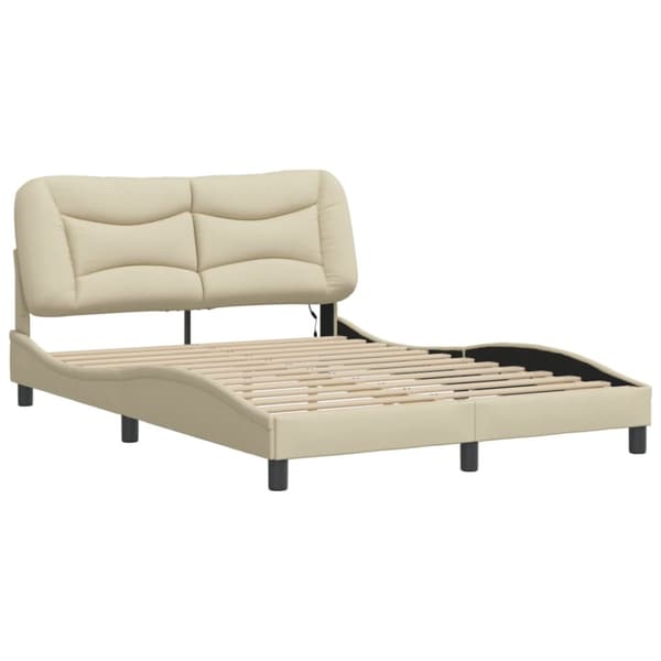 Bed Frame with LED without Mattress "Hvar" Cream 140x190 cm Fabric