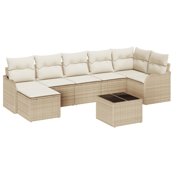 Trädgårdsoffset med kudde 8 pcs Beige och vit Poly rattan