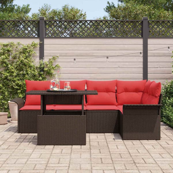 Trädgårdsoffset med kudde 6 pcs Brun Poly rattan