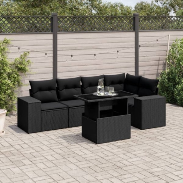 Loungegrupp med dynor 6 delar svart konstrotting