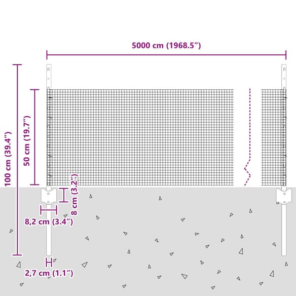 Stängsel med stolpe Silver 0,5 x 50 m Stål