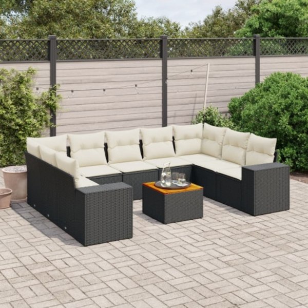 Loungegrupp 10 delar med svarta dynor konstrotting