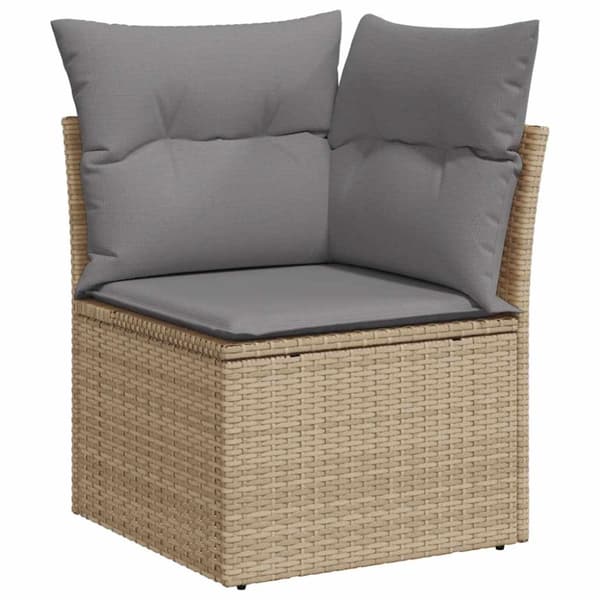 Trädgårdssoffset med dynor 9 delar beige konstrotting akaciaträ