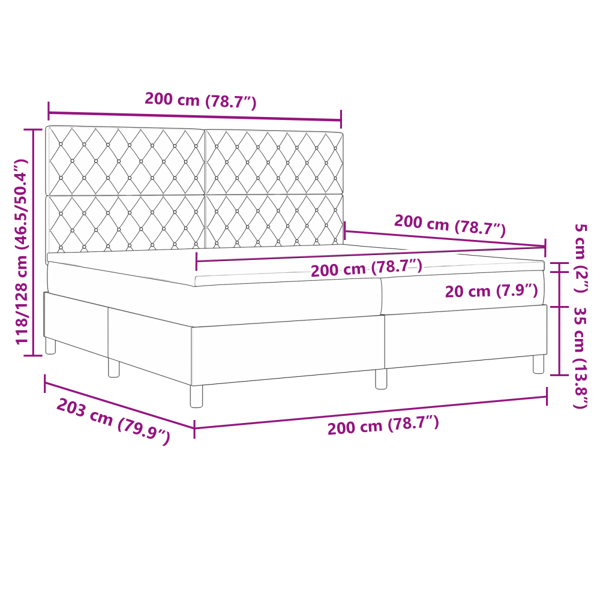 LED Box Säng med madrass Mörkgrå 200 x 200 cm Sammet