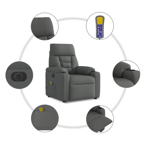 Elektrisk massagefåtölj mörkgrå tyg