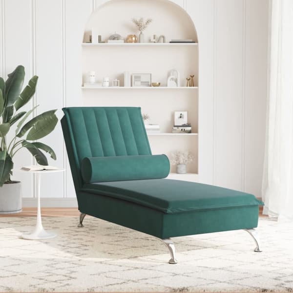 Massageschäslong med bolster mörkgrön sammet