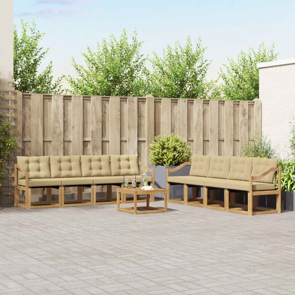 Utomhussoffset med kudde 9 pcs Vit och Beige