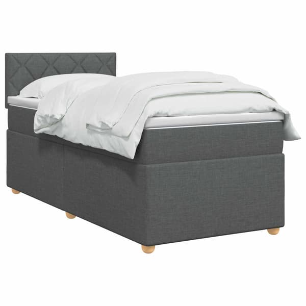 Boxspring säng med madrass och LED Mörkgrå 90 x 190 cm Tyg