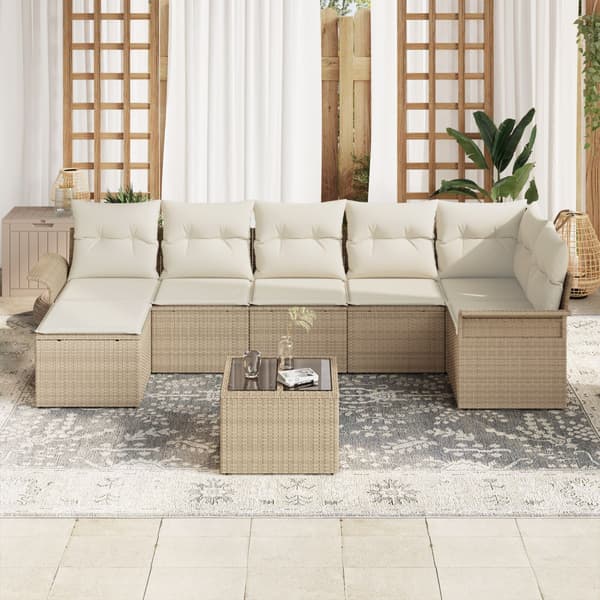Trädgårdsoffset med kudde 8 pcs Beige Poly rattan