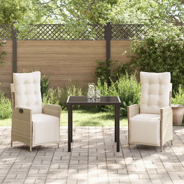 Trädgårdsmöbelset med kudde 3 pcs Beige konstrotting